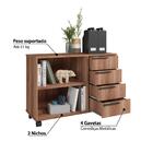 Balcão Para Escritório Com 4 Gavetas E Rodízios - Castanho