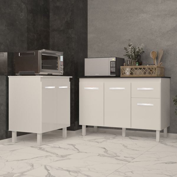 Balcão Para Microondas Ou Forno Branco E Armário Aline 118 Cm