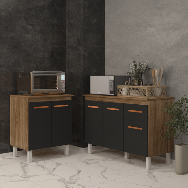 Balcão Para Microondas Ou Forno E Armário Aline 118 Cm Cozinh