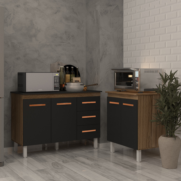 Balcão Para Microondas Ou Forno E Armário Bruna 118 Cm Cozinh