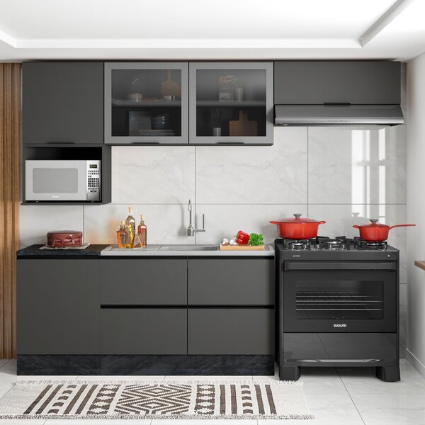 Balcão Para Pia 120cm 2 Portas 2 Gavetas Etna  Grafite