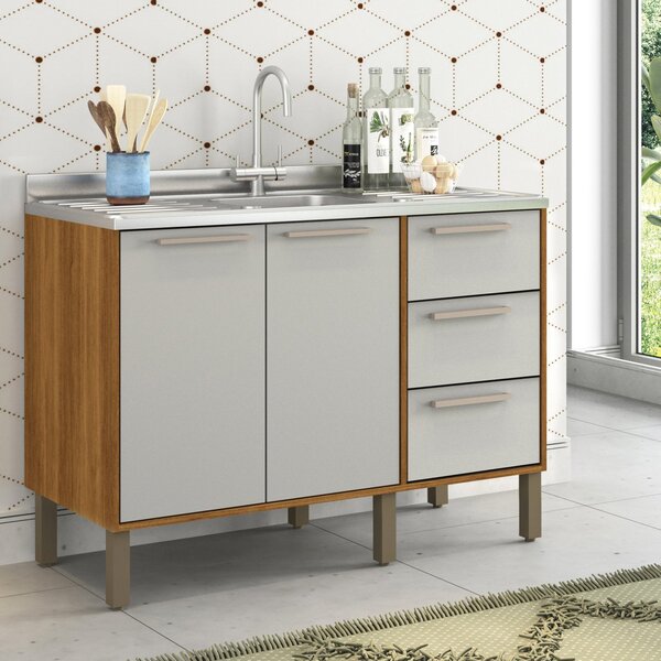 Balcão Para Pia 120cm 2 Portas 3 Gavetas Montreal Cinamomo/of