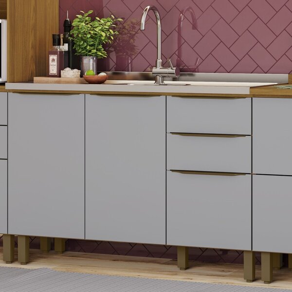 Balcão Para Pia 120cm 3 Portas 2 Gavetas 3 Portas Evidence He