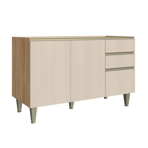 Balcão Para Pia 120cm 3 Portas 2 Gavetas Cook  Madeira/nature