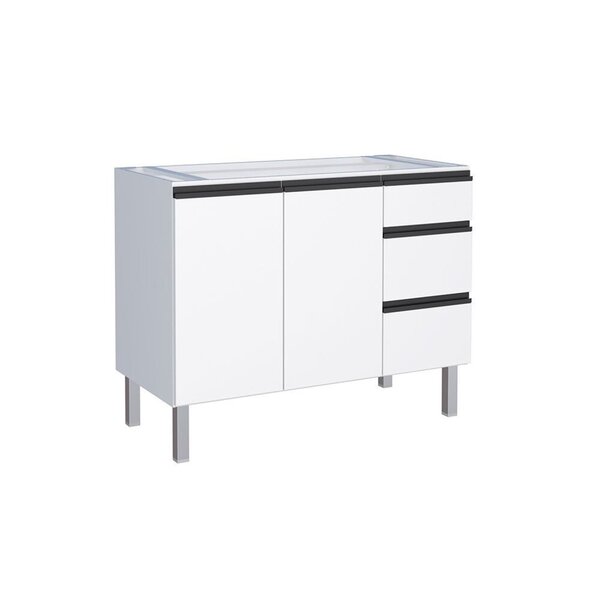Balcão Para Pia 120cm Em Aço 2 Portas 3 Gavetas Gaia  Branco