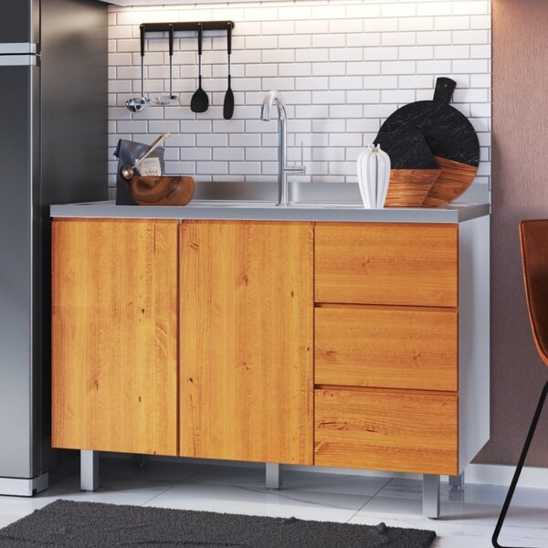 Balcão Para Pia 120cm Sem Tampo Madeira Maciça/mdf Island  Pr