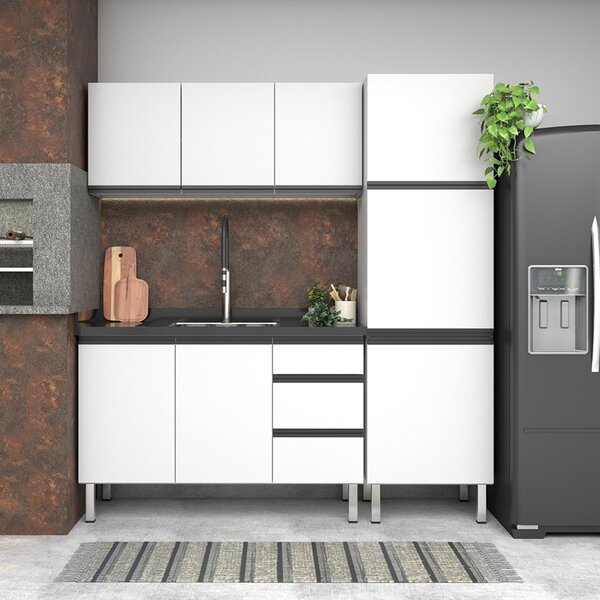 Balcão Para Pia 140cm Em Aço 2 Portas 3 Gavetas Gaia  Branco