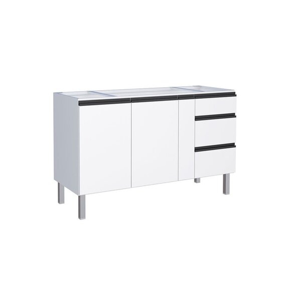 Balcão Para Pia 150cm Em Aço 2 Portas 3 Gavetas Gaia  Branco