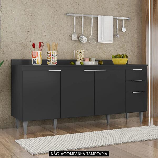 Balcão Para Pia 180cm Sem Tampo Pérola Z34 Preto            -