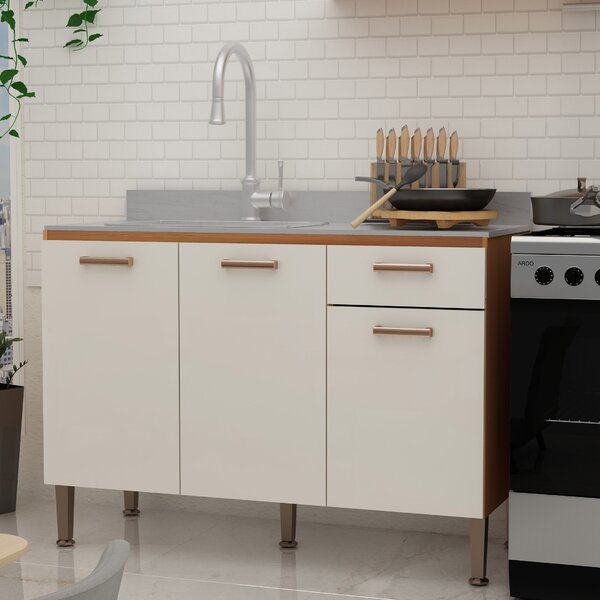 Balcão Para Pia 1 Gaveta 3 Portas Sem Tampo Freijo/white Laca