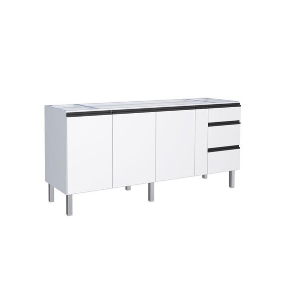 Balcão Para Pia 200cm Em Aço 2 Portas 3 Gavetas Gaia  Branco