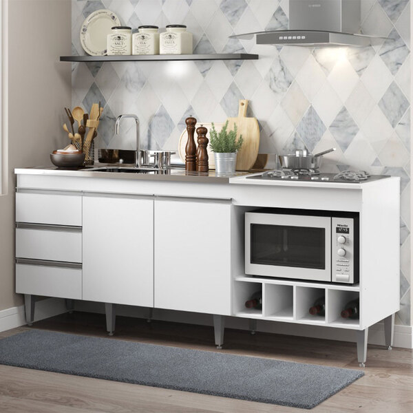 Balcão Para Pia 2 Portas 3 Gavetas 2 Prateleiras Branco - Mov