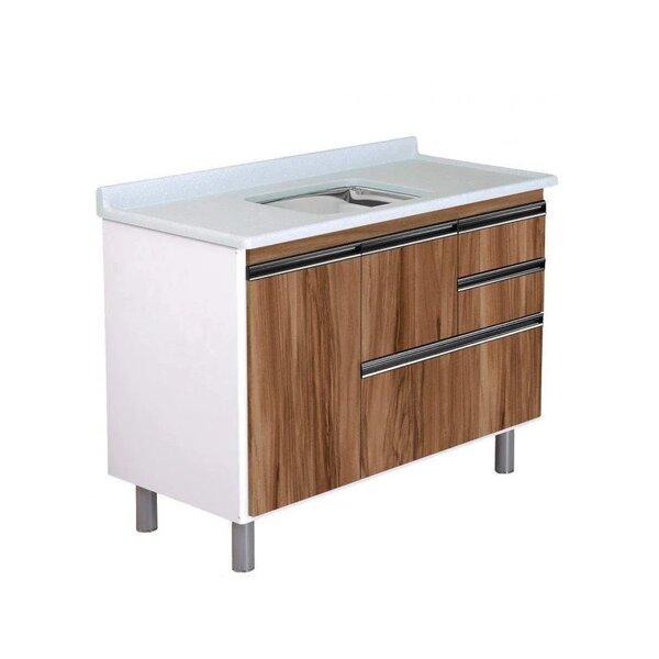 Balcão Para Pia 2 Portas 3 Gavetas Coliseu  Nogal Sevilha