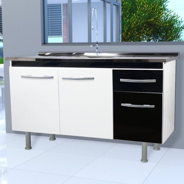 Balcão Para Pia 3 Portas 1 Gaveta Parma Móveis Bonatto Branco