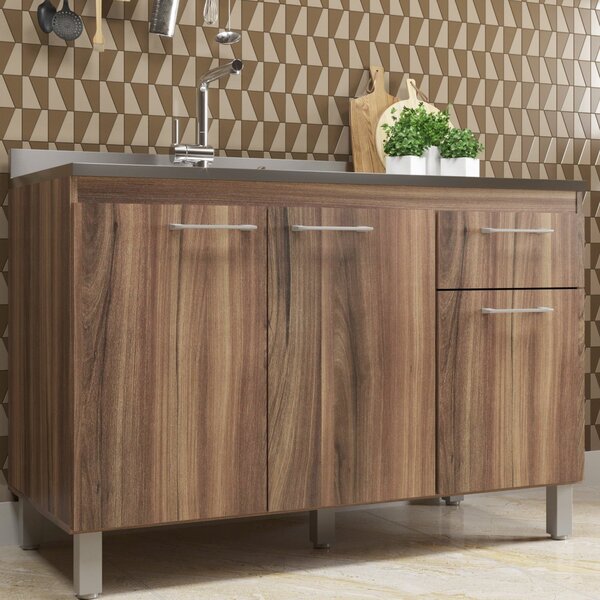 Balcao Para Pia 3 Portas 1 Gaveta Sem Tampo  Nogueira