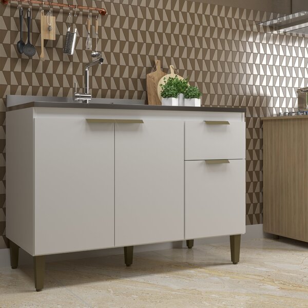 Balcao Para Pia 3 Portas 1 Gaveta Sem Tampo Alice  Branco