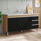 Balcão Para Pia Andréia 150 Cm 3 Portas Amendoa Preto Ajl