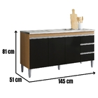 Balcão Para Pia Andréia 150 Cm 3 Portas Amendoa Preto Ajl