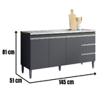 Balcão Para Pia Andréia 150 Cm 3 Portas Cinza Ajl