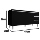 Balcão Para Pia Andréia 150 Cm 3 Portas Preto Ajl