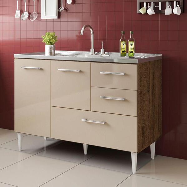 Balcão Para Pia De 1,20 Mt Aracaju Com Gavetão Castanho Off W