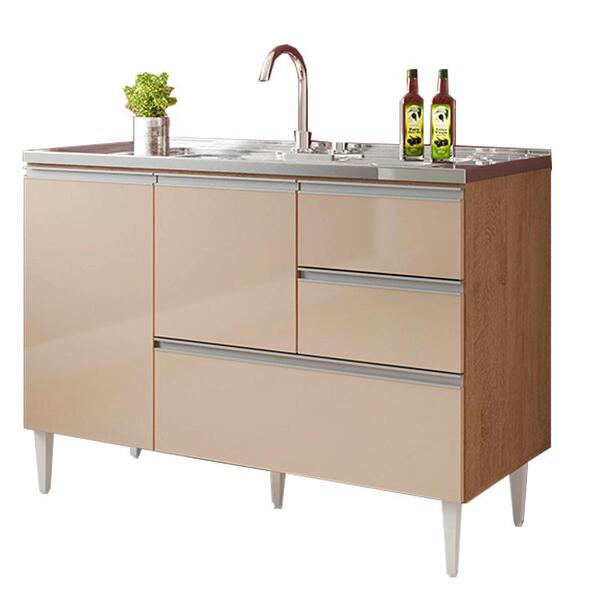 Balcão Para Pia De 1,20 Mt Maceió Com Gavetão Amendoa Off Whi