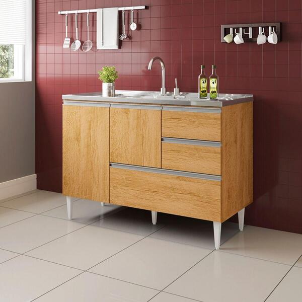 Balcão Para Pia De 1,20 Mt Maceió Com Gavetão Carvalho