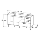 Balcão Para Pia De 1,50 Mt Aracaju Com Gavetão Carvalho