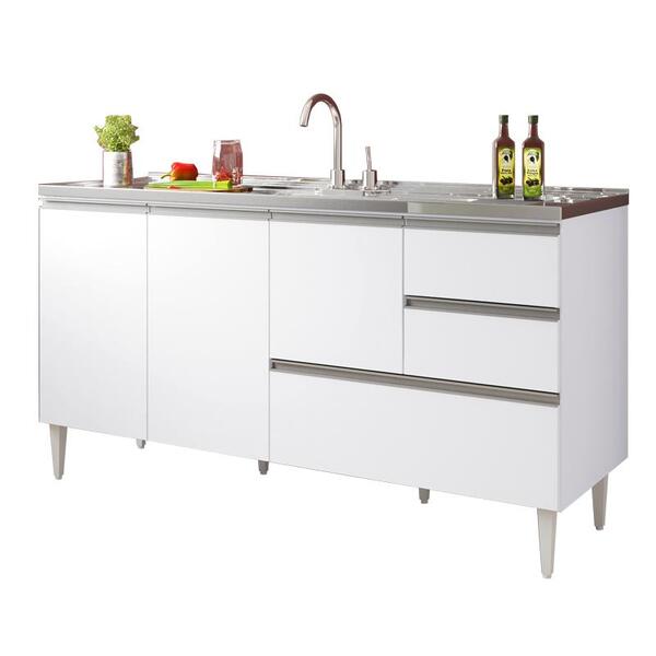 Balcão Para Pia De 1,60 Mt Maceió Com Gavetão Branco