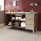 Balcão Para Pia De 1,60 Mt Recife 3 Gavetas Castanho Off White