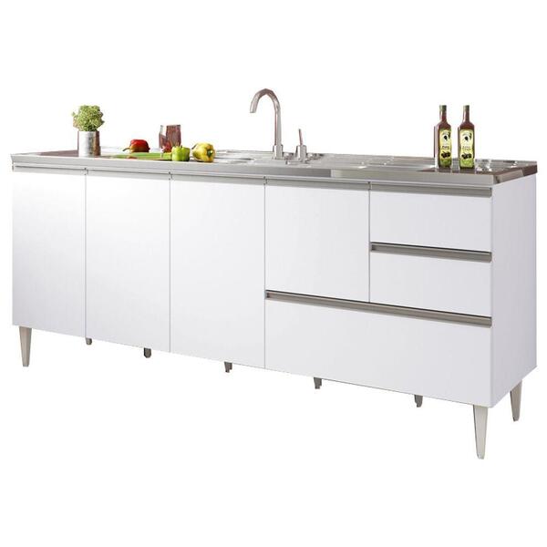 Balcão Para Pia De 1,80 Mt Maceió Com Gavetão Branco Puxador