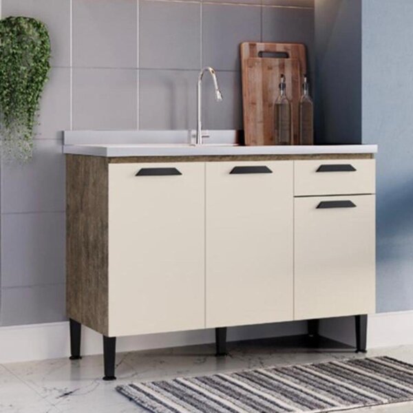 Balcão Para Pia De Cozinha 120cm 3 Portas 1 Gaveta Genialflex