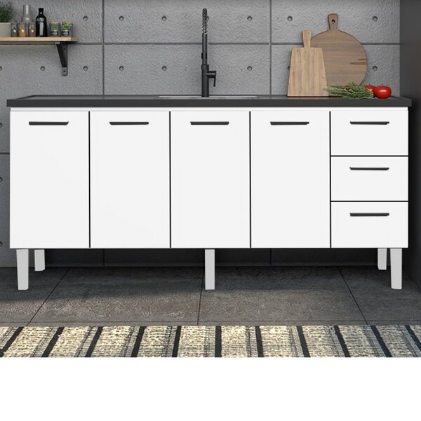 Balcão Para Pia De Cozinha 200cm 4 Portas 3 Gavetas Vênus  Br