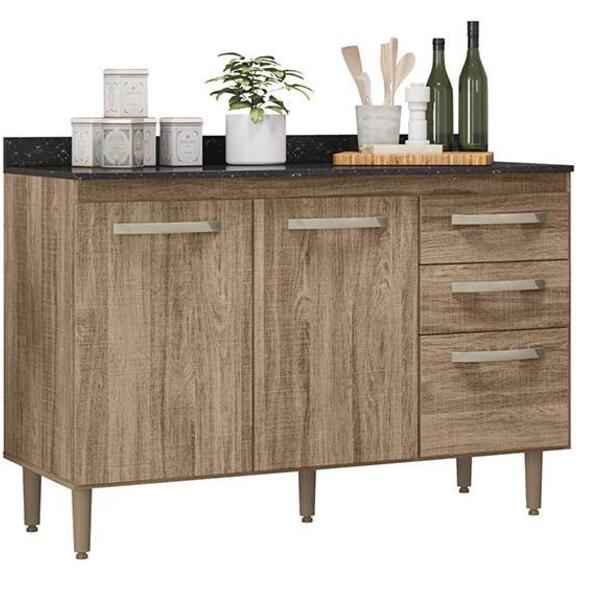 Balcao Para Pia Fit 118 2 Portas Com Tampo Carvalho Rústico -