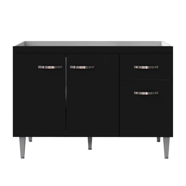 Balcão Para Pia Gabriela 120 Cm 3 Portas Preto Ajl