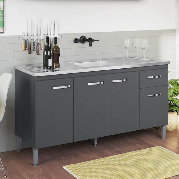 Balcão Para Pia Gabriela Sem Tampo 145cm 4 Portas 1 Gaveta -