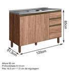 Balcão Para Pia Mdf Kali Premium 120cm 2 Portas E 3 Gavetas A