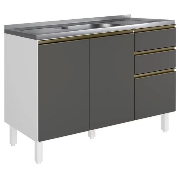 Balcão Para Pia Mdf Kali Premium 120cm 2 Portas E 3 Gavetas B