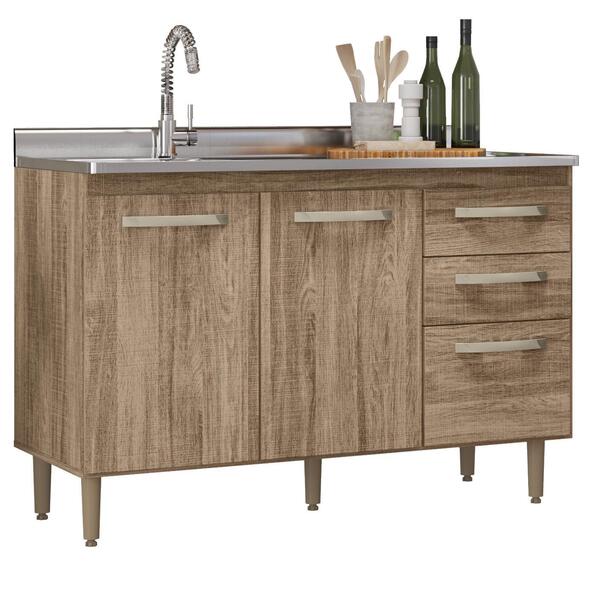 Balcão Para Pia Mila 118 2 Portas E 3 Gavetas Carvalho Rústic