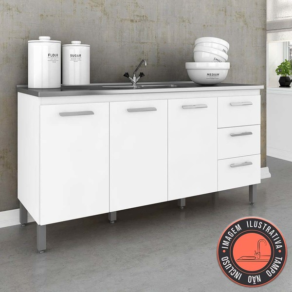 Balcão Para Pia S/tampo 1,60m Dina Branco - Móveis Arapongas