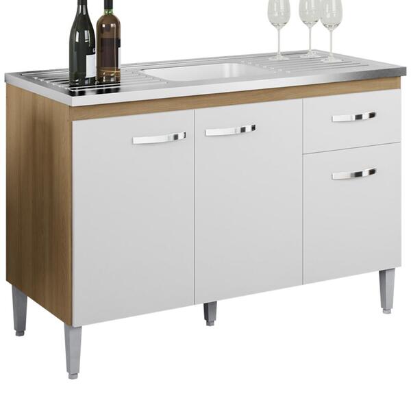 Balcao Para Pia Sem Tampo 118 Cm Gabriela Branco Preto Flex R