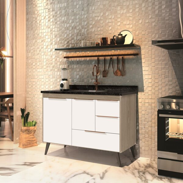 Balcão Para Pia Sem Tampo 120cm 2 Portas 3 Gavetas Bolonha Mó