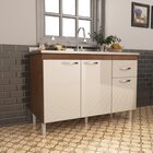 Balcão Para Pia Sem Tampo 120cm 3 Portas 1 Gaveta Moscou  Noc