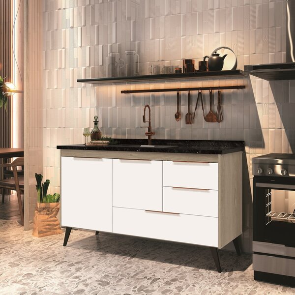 Balcão Para Pia Sem Tampo 150cm 2 Portas 3 Gavetas Bolonha Mó