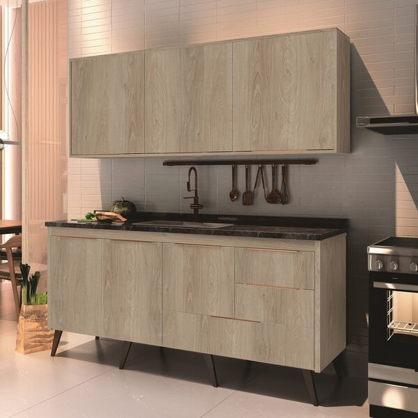 Balcão Para Pia Sem Tampo 180cm 3 Portas 3 Gavetas Bolonha Mó