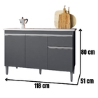 Balcão Para Pia Tatiane 120 Cm Cinza Ajl