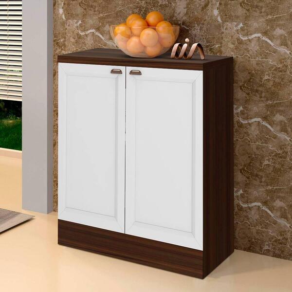 Balcão Pequeno 2 Portas Com Tampo Nogueira Branco Poliman Unn