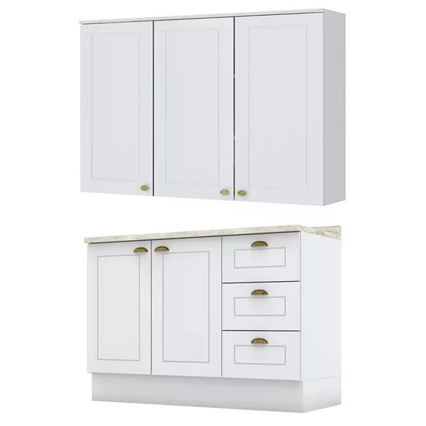 Balcão Pia 120cm Com Tampo E Aéreo 3 Portas Americana - Móvei