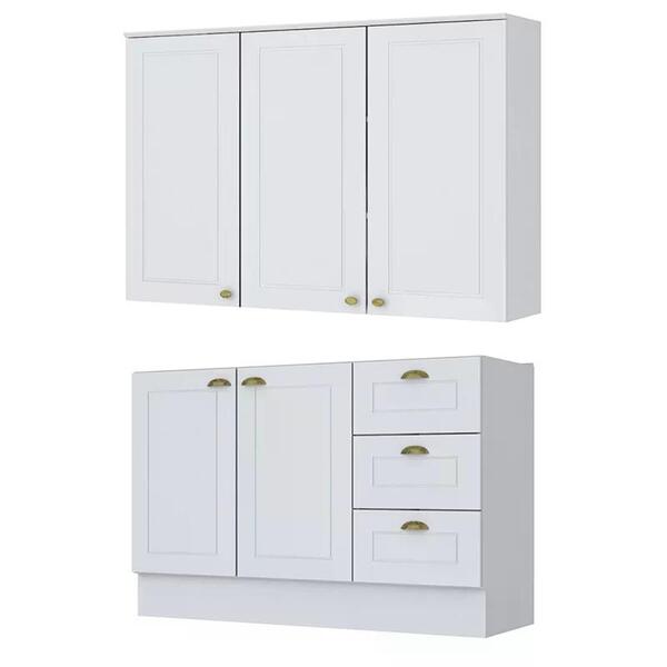 Balcão Pia 120cm E Aéreo 3 Portas Americana - Móveis Henn