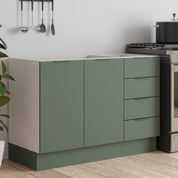 Balcão Pia 120cm Sem Tampo Com Rodapé Puxador 150mm Ipanema C